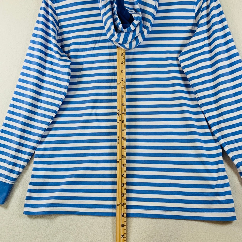 Lands' End‎ Women's Long Sleeve Cotton Hoodie Sweatshirt Top Stripe Blue White L - Picture 13 of 14